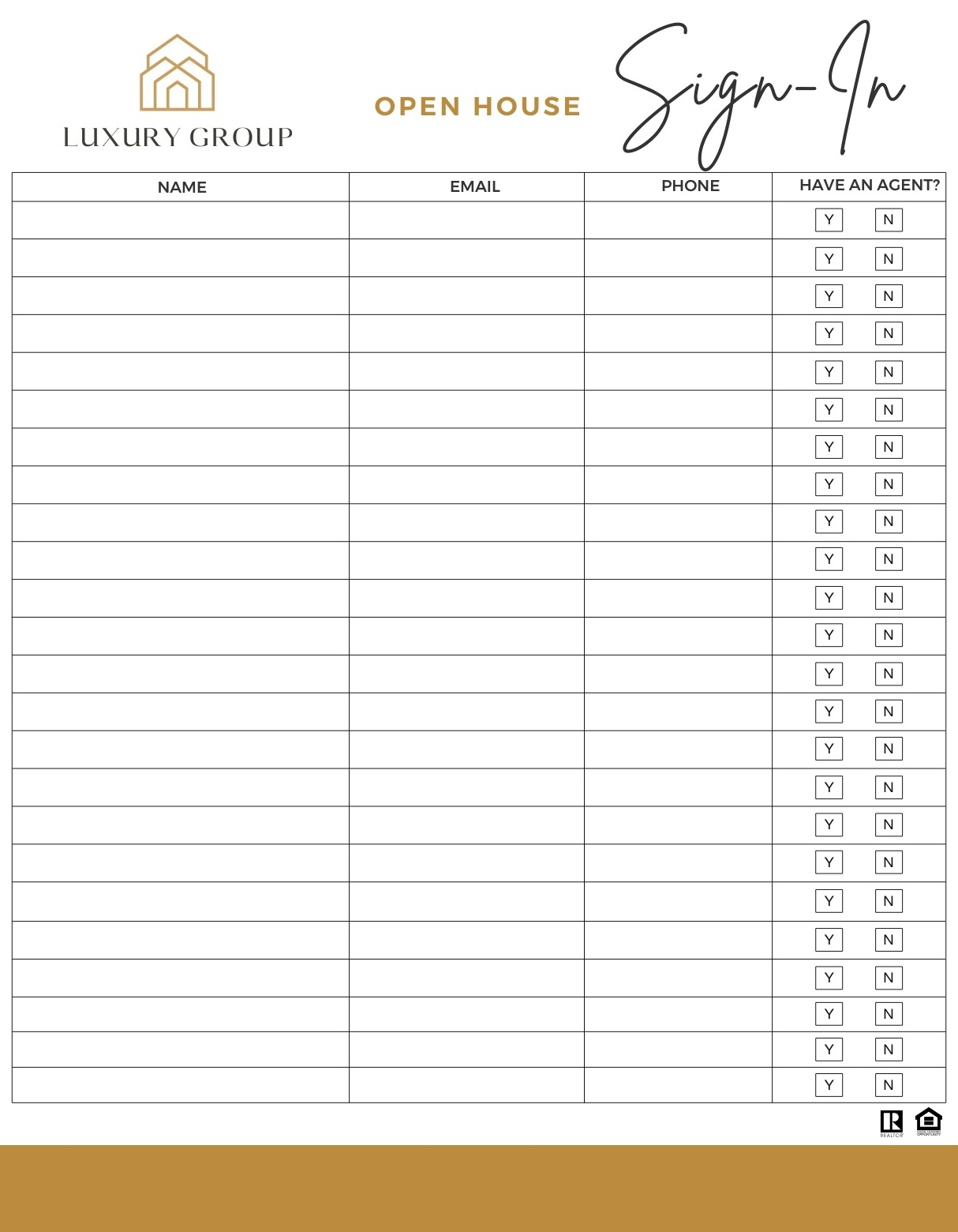 Realtor Open House Sign In Sheet Printable