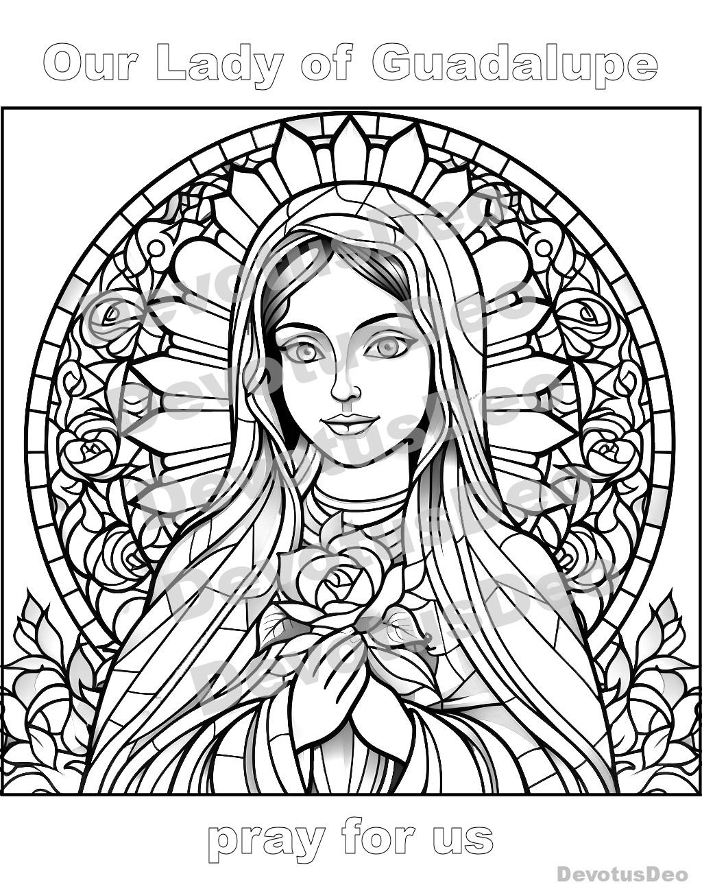 Our Lady Of Guadalupe Catholic Coloring Page Mary Christian Instant Download Printable Etsy