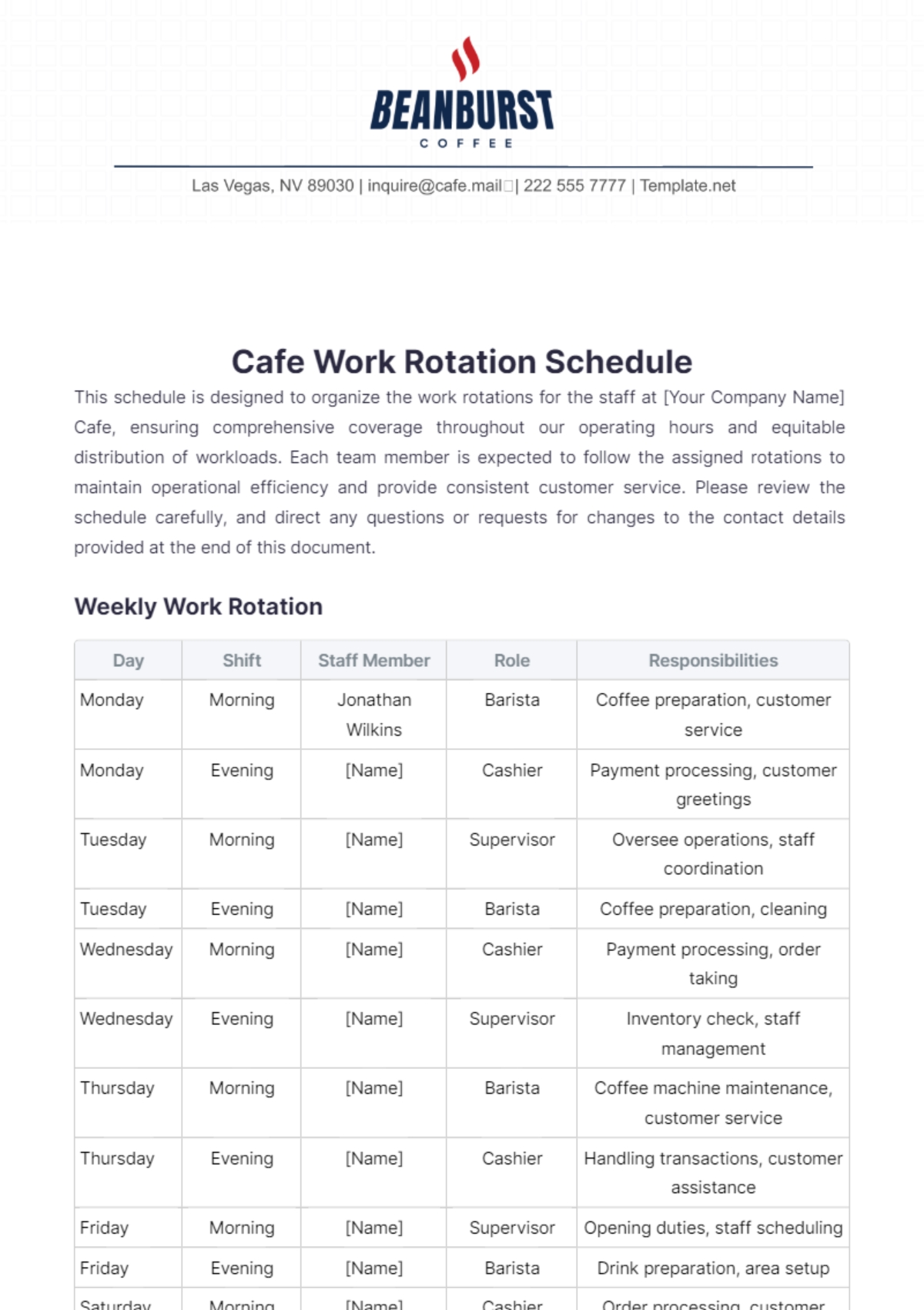 Page 2 Free Work Schedule Templates Editable And Printable