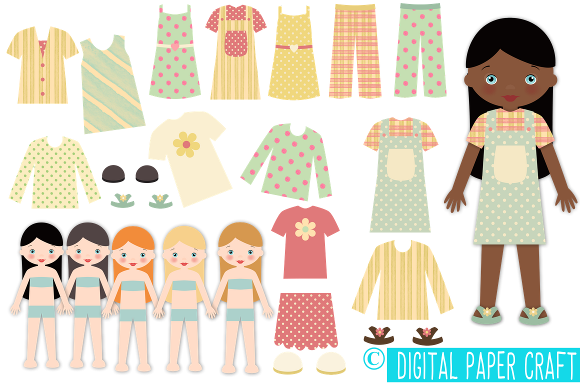 Paper Doll Digital Paper Doll Cut Out Doll Printable Doll Girl Doll 1 Craft Doll Cut Out Printable Pdf png jpg By Digital Paper Craft TheHungryJPEG