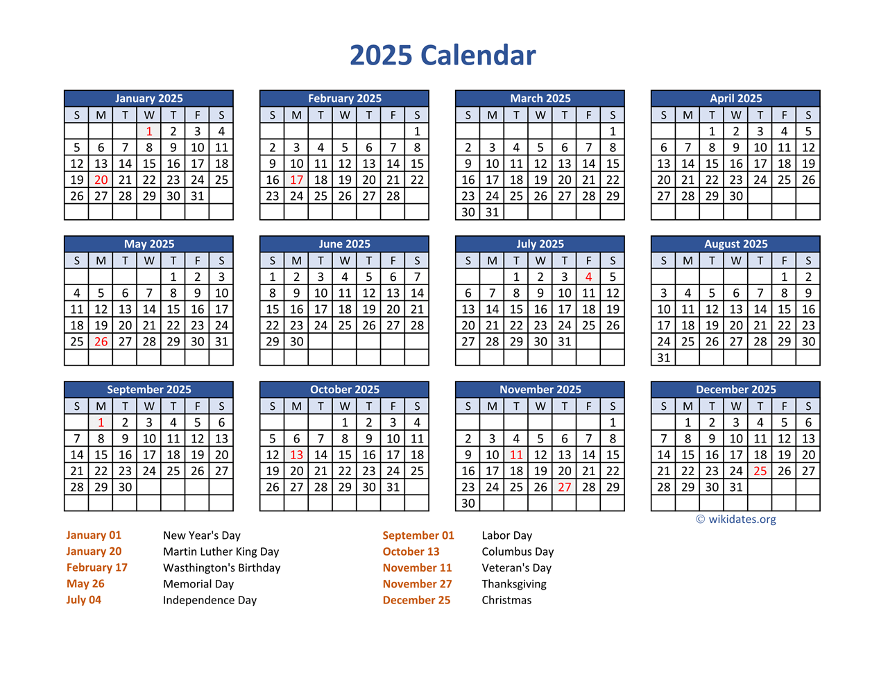 Free Printable 2025 Calendars With Holidays