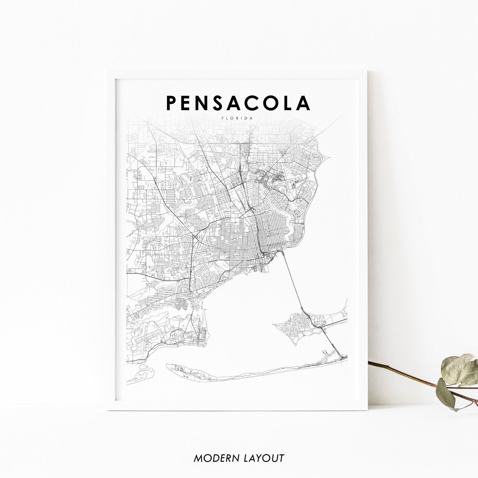 Pensacola Area FL Map Print Florida USA Map Art Poster Panhandle City Street Road Map Print Nursery Room Wall Office Decor Printable Map Etsy
