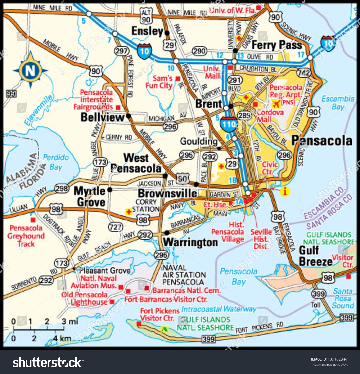 Pensacola Florida Area Map 139162844 Shutterstock