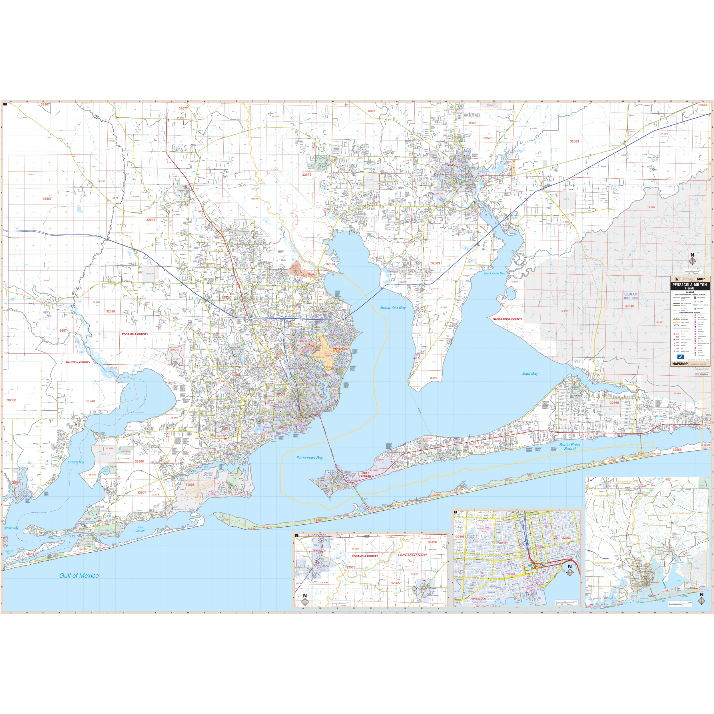 Pensacola Milton FL Wall Map By Kappa The Map Shop