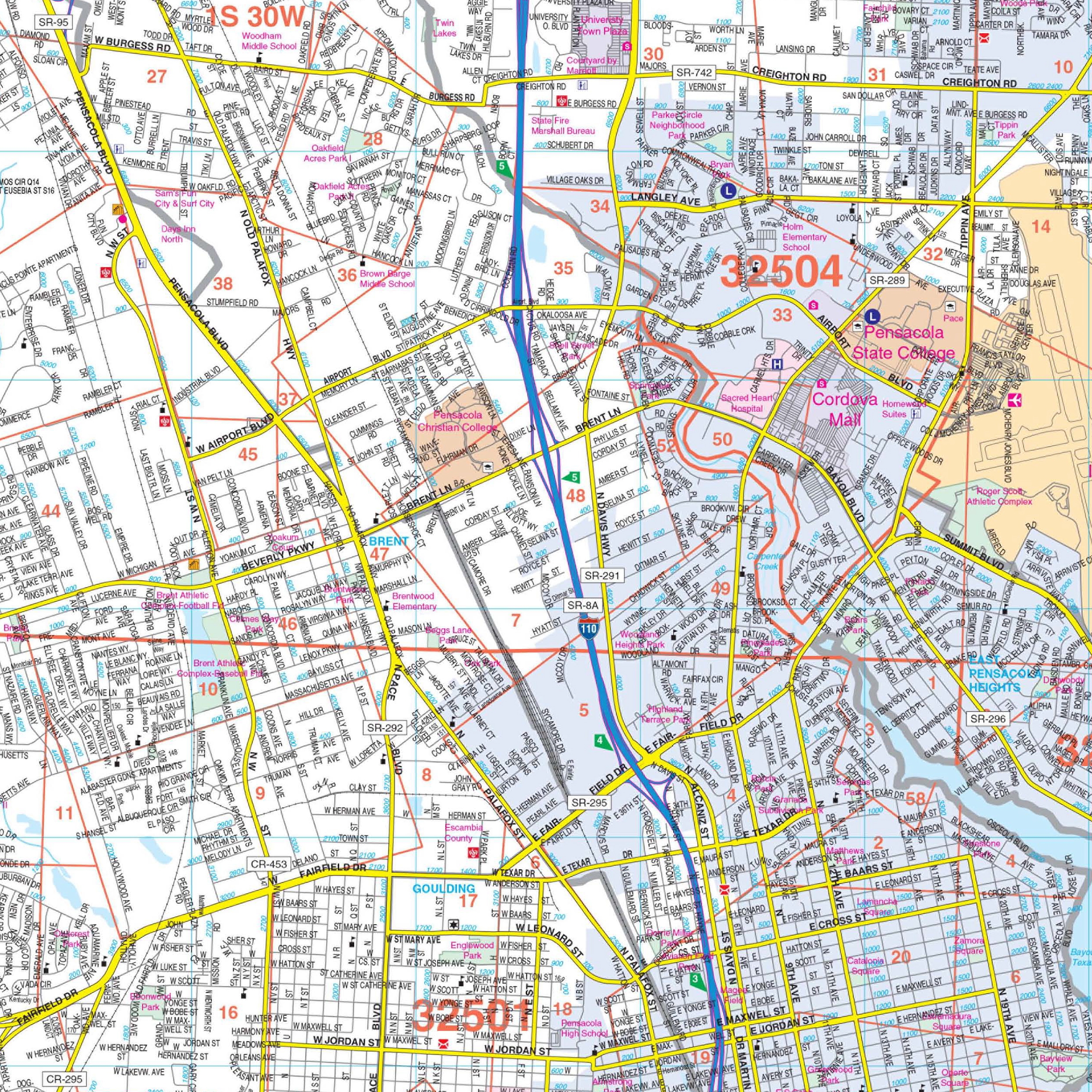 Pensacola Milton FL Wall Map By Kappa The Map Shop