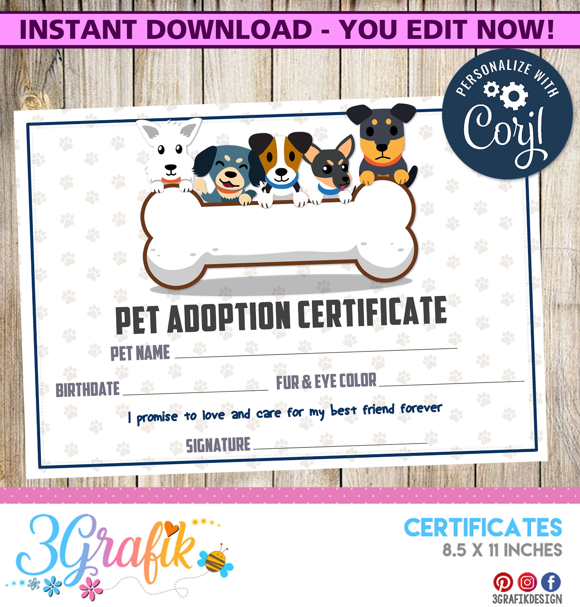 Free Printable Dog Adoption Certificate