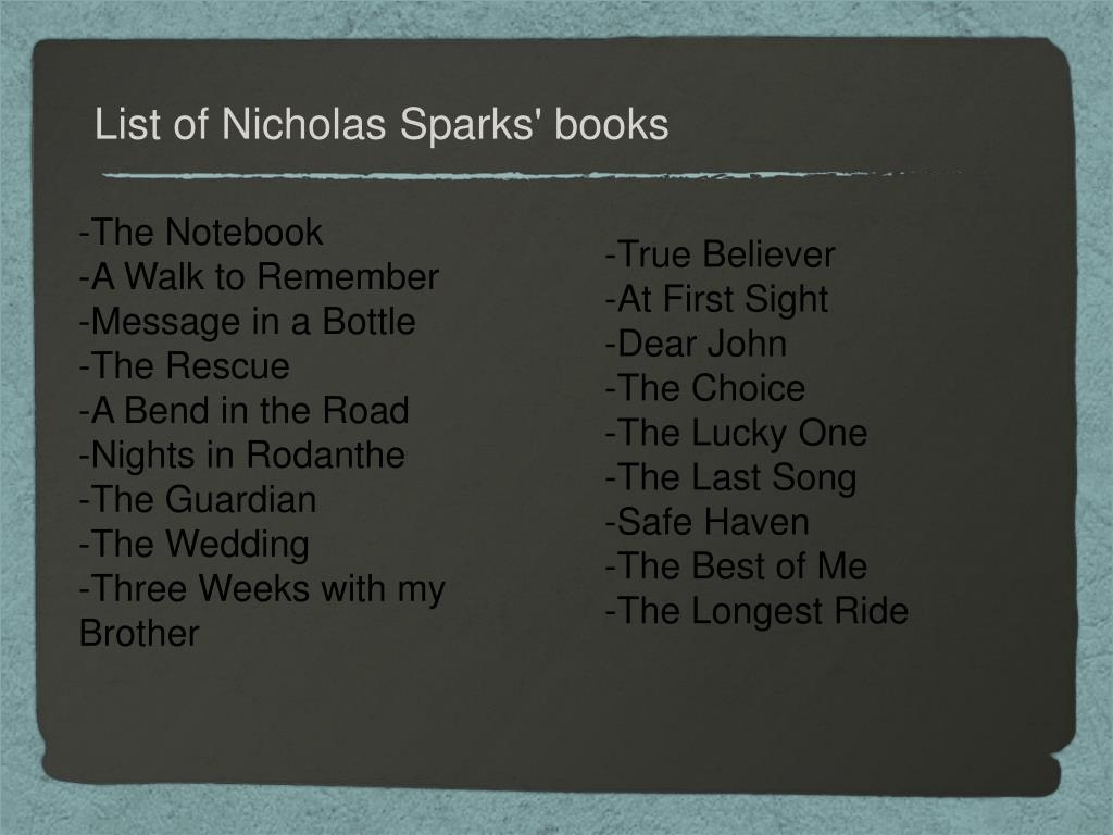 PPT Nicholas Sparks PowerPoint Presentation Free Download ID 5756444
