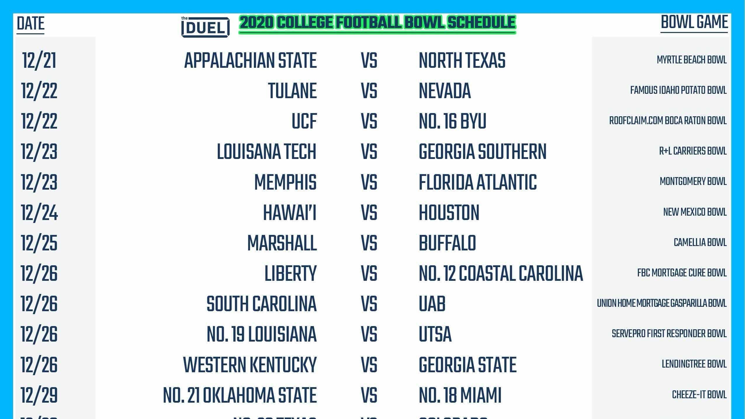 College Football Bowl Game Schedule Printable
