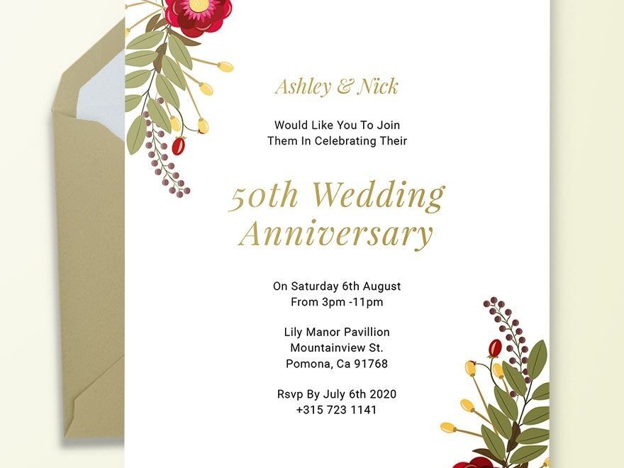 Printable 50th Wedding Anniversary Invitation Template In PSD Illustrator Download Template