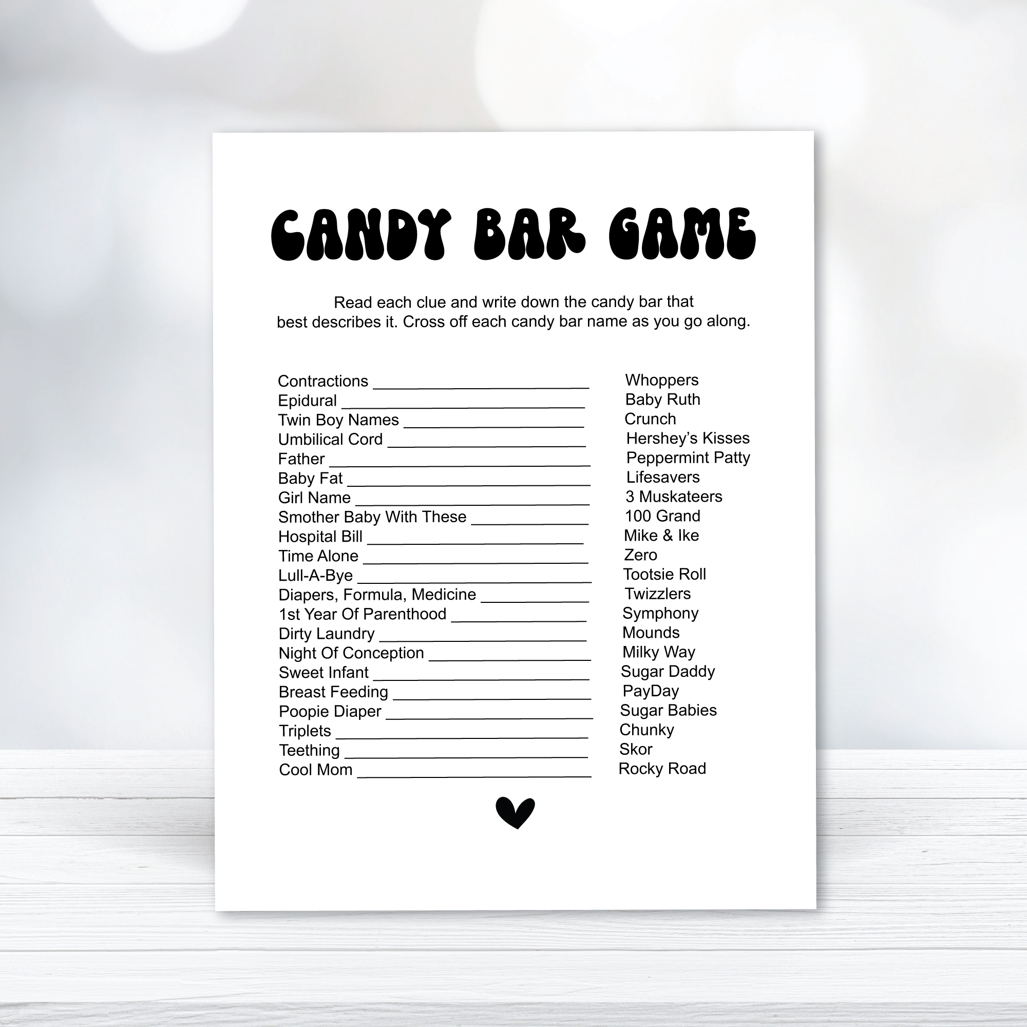 Candy Bar Baby Shower Game Free Printable