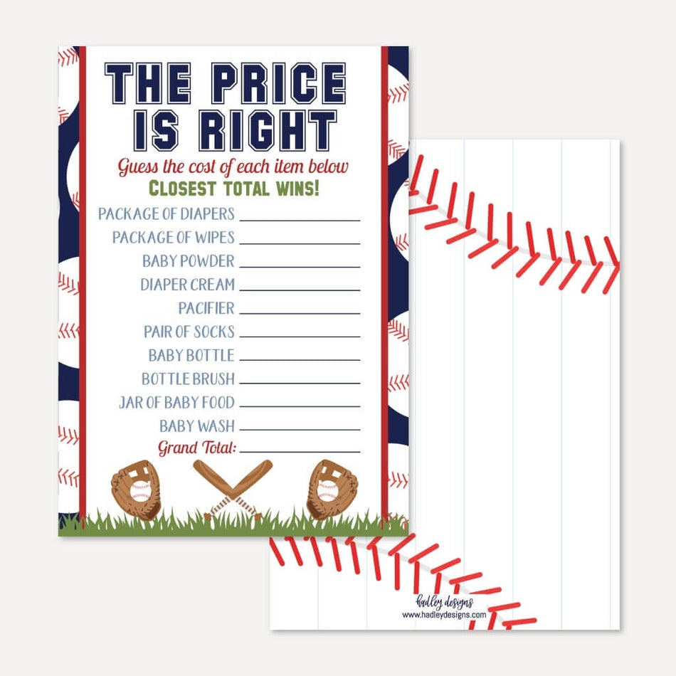 Printable Baseball Baby Shower The Price Is Right Game Template Hadley Designs Printables