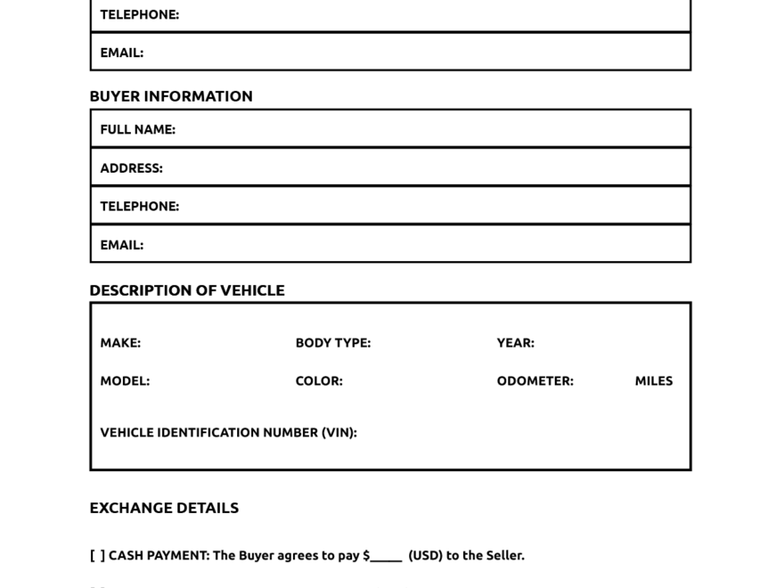 Printable Bill Of Sale For Vehicle World Of Printables