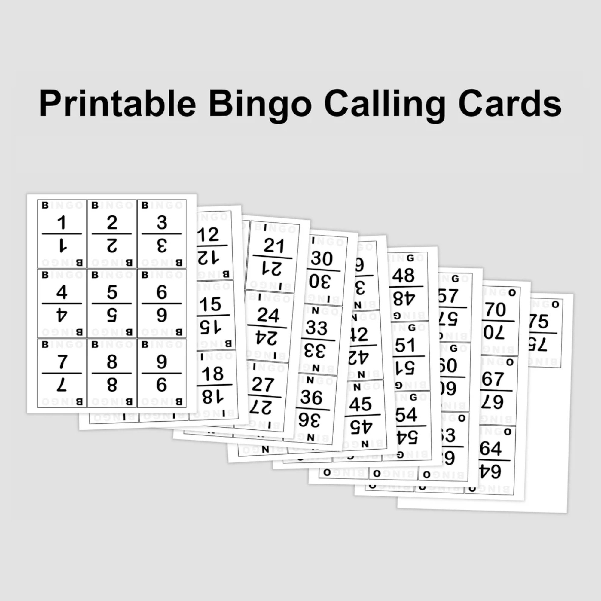 Printable Bingo Calling Cards Pdf Download 75 Cards 9 Per Page Instant Download Etsy