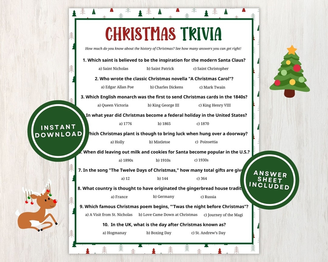 Christmas Trivia Printable Questions And Answers
