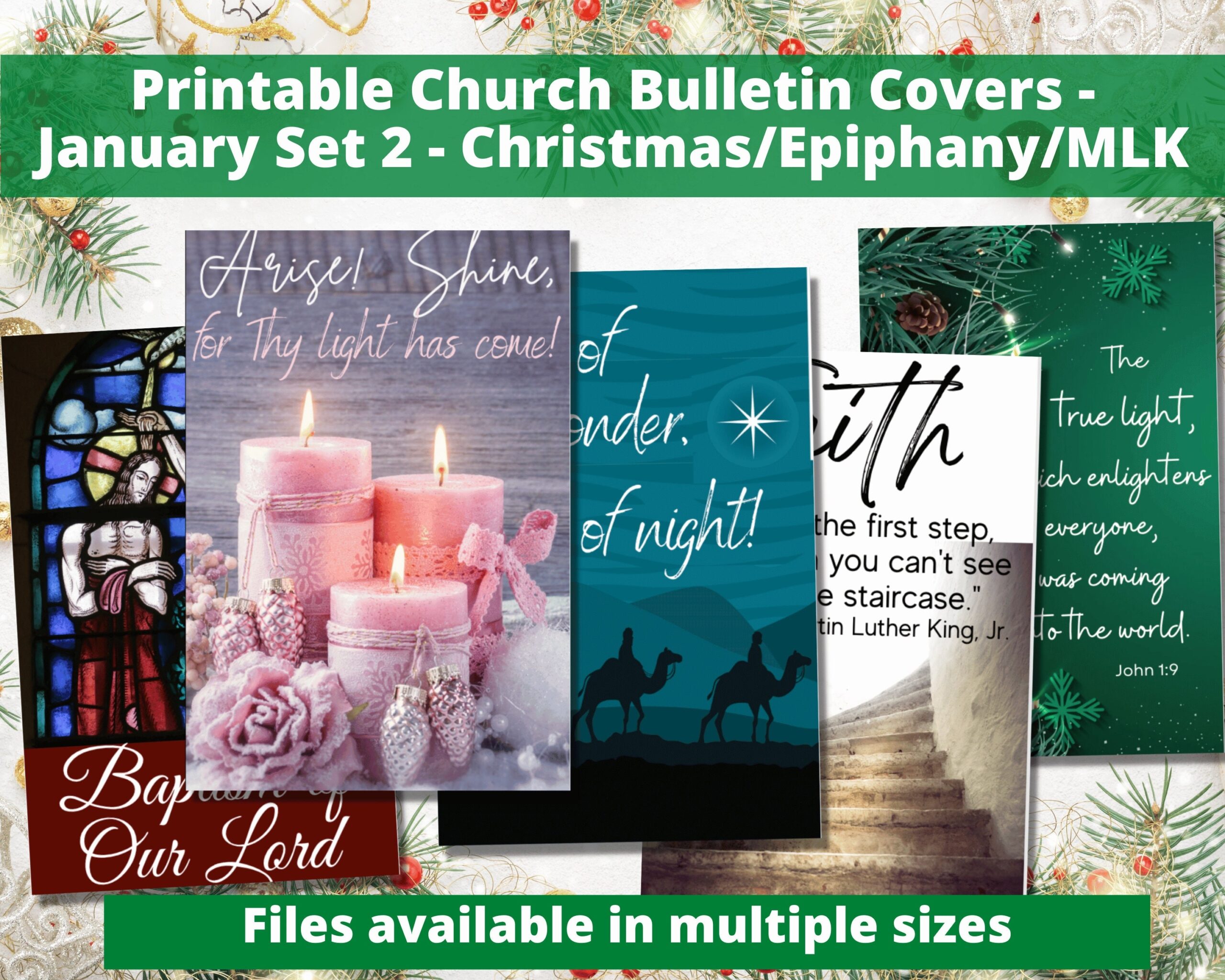 Printable Church Bulletin Covers Set 2 Christmas Day epiphany mlk january Services Multiple Sizes Digital Download Etsy