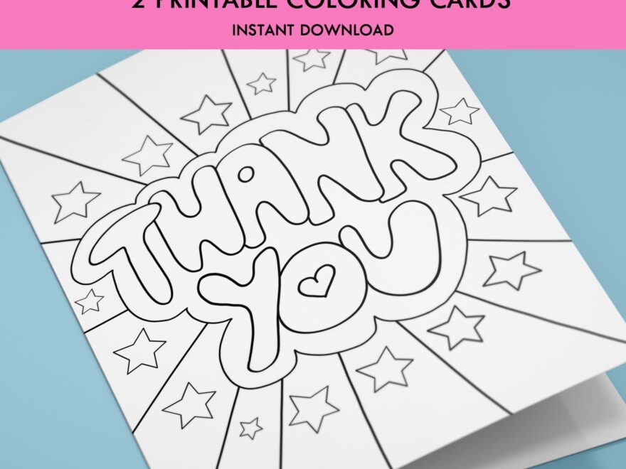 Printable Coloring Thank You Cards For Kids Kids Thank You Coloring Thank You Printable Thanks Folded Thank You Digital Download Gift Etsy