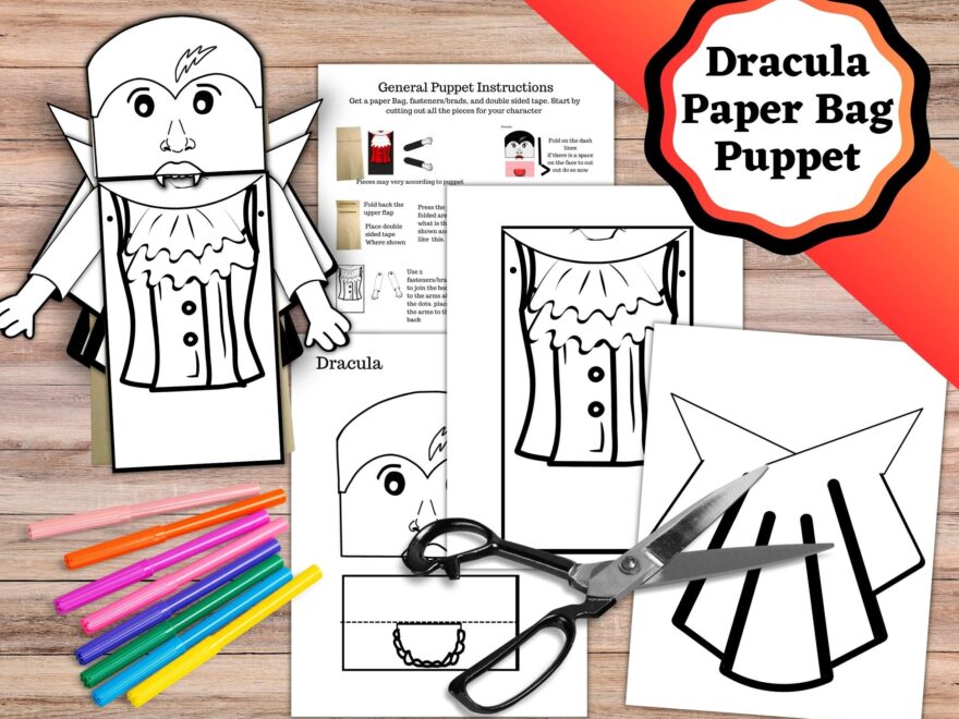 Printable Dracula Paper Bag Puppet Paper Bag Puppet Cut Out For Dracula In Both A Colored And Colorable Version Etsy
