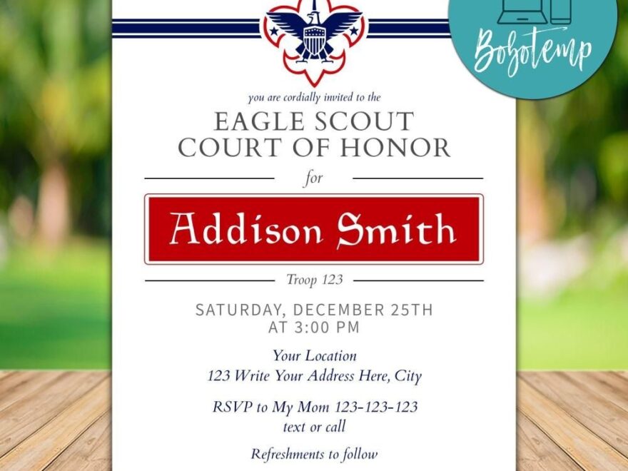 Printable Eagle Scout Court Of Honor Invitation Template DIY Bobotemp