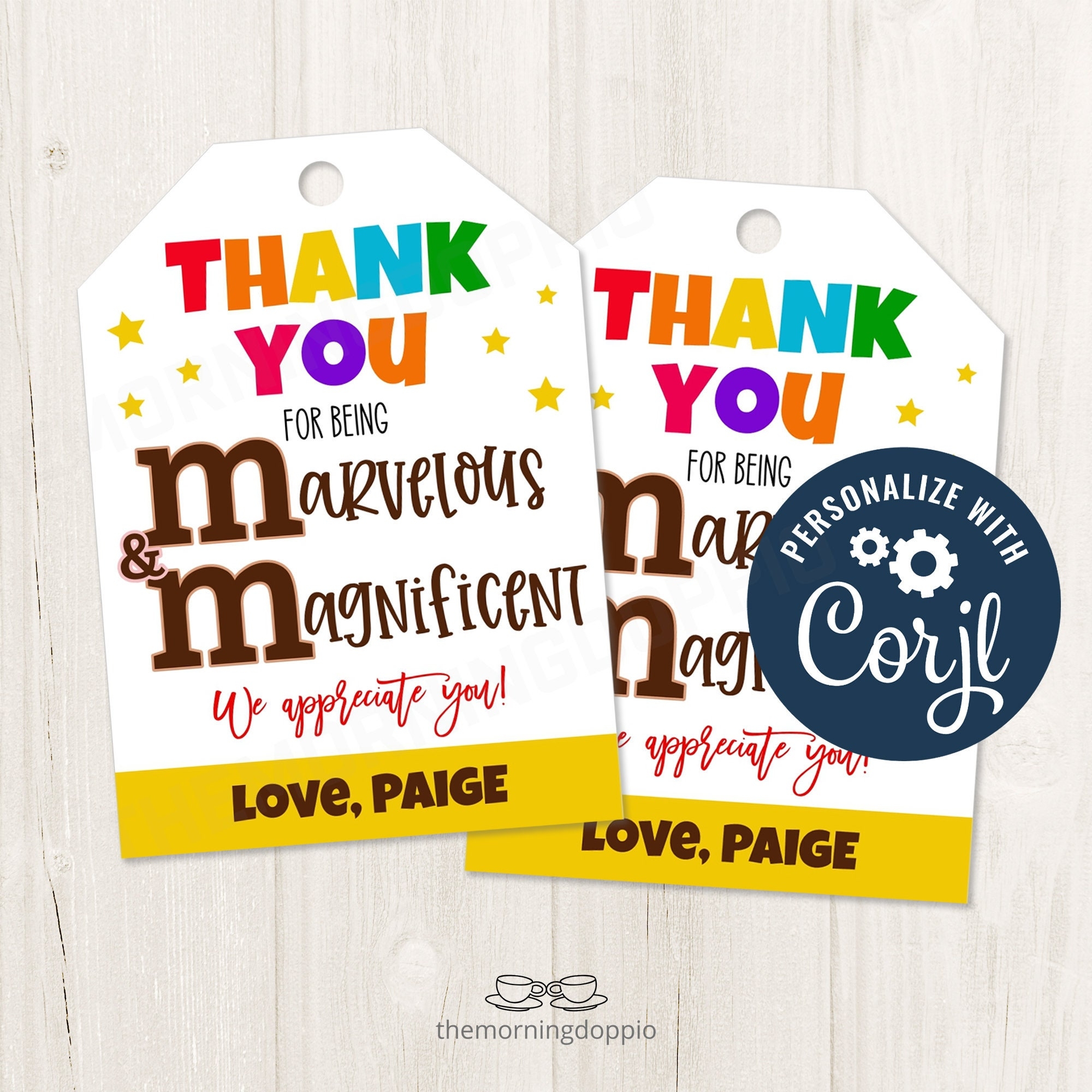 Printable editable You Are Marvelous And Magnificent M M Gift Tag For Teachers PTO Staff Admin Coworkers Teams Editable CORJL Template Etsy