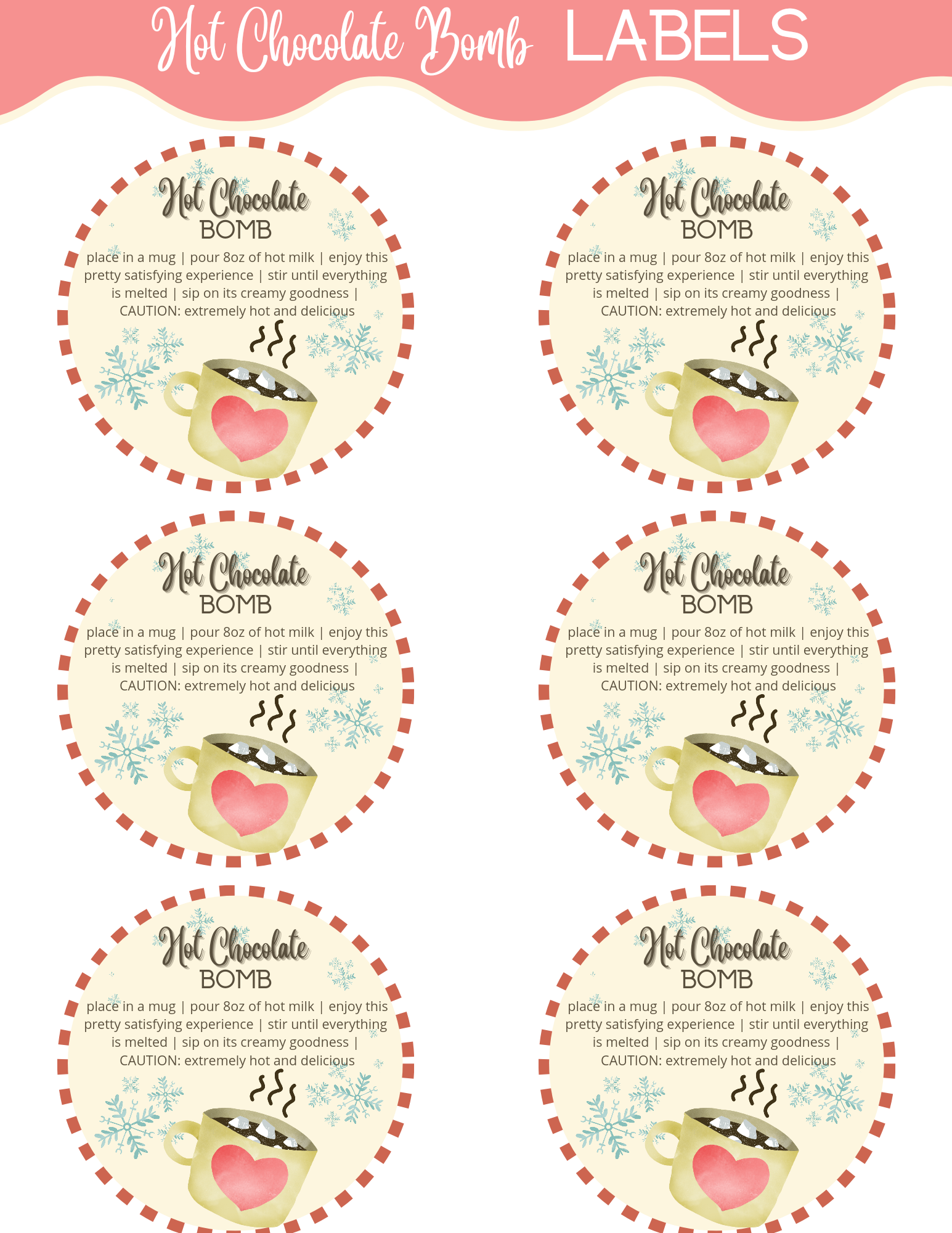 Printable Hot Chocolate Hot Cocoa Bomb Labels