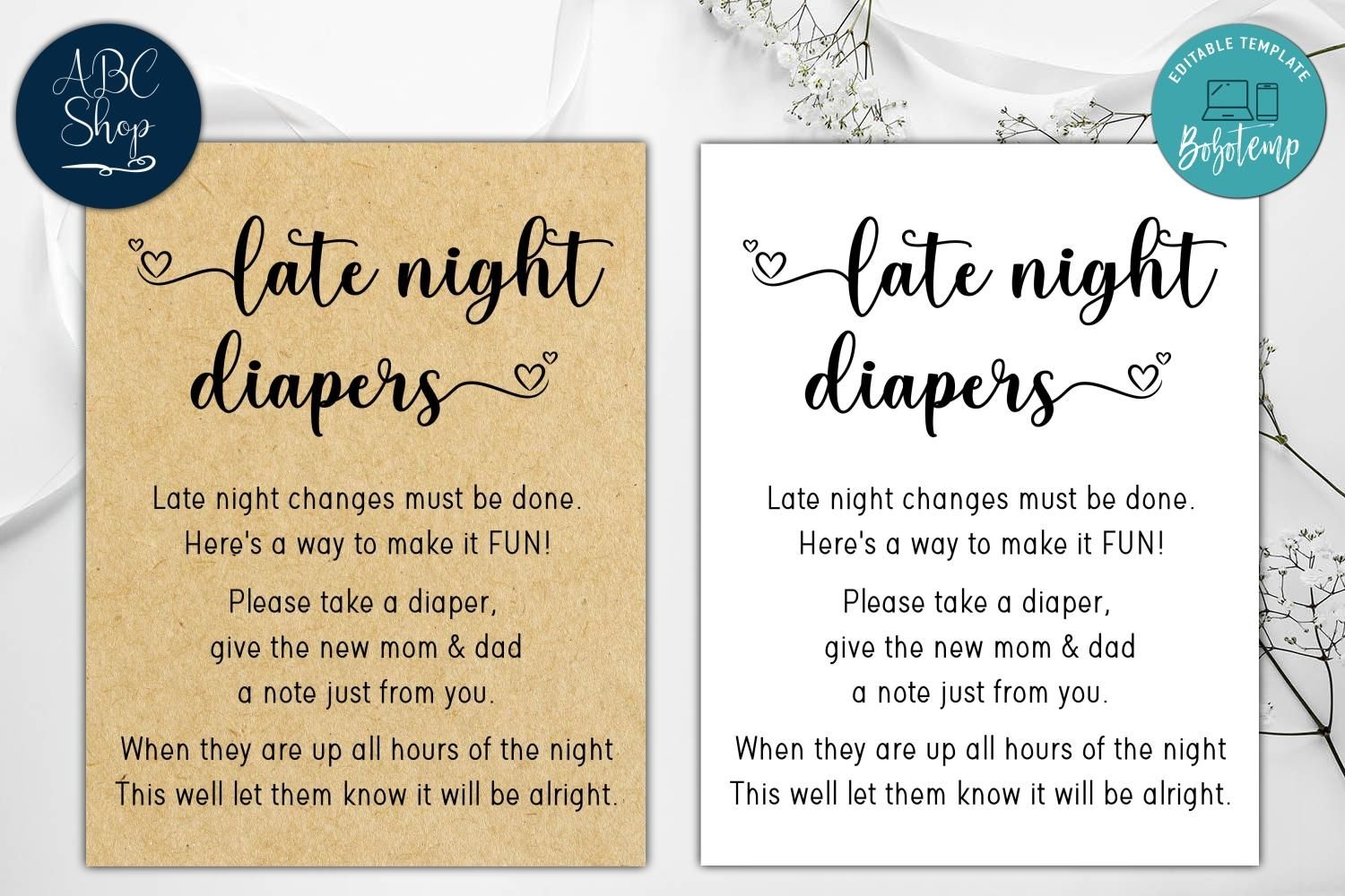 Baby Shower Late Night Diapers Free Printable