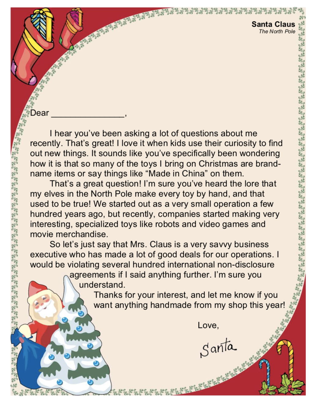 Free Printable Letter From/To Santa North Pole