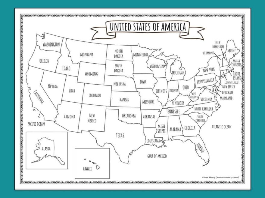 Printable Map Of The United States Mrs Merry