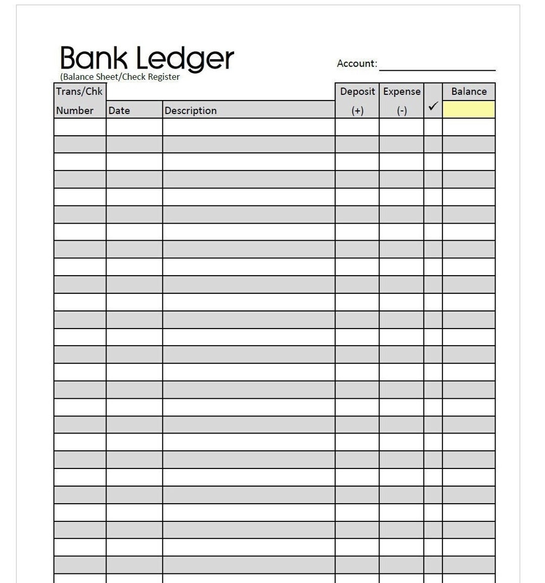 Printable Minimalist Bank Ledger Check Register Balance Sheet Digital Download Unlimited Prints 2 Sizes Letter A5 Etsy