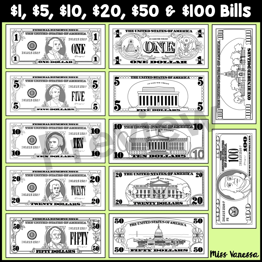 Printable Play Money US Dollar Bills Made By Teachers