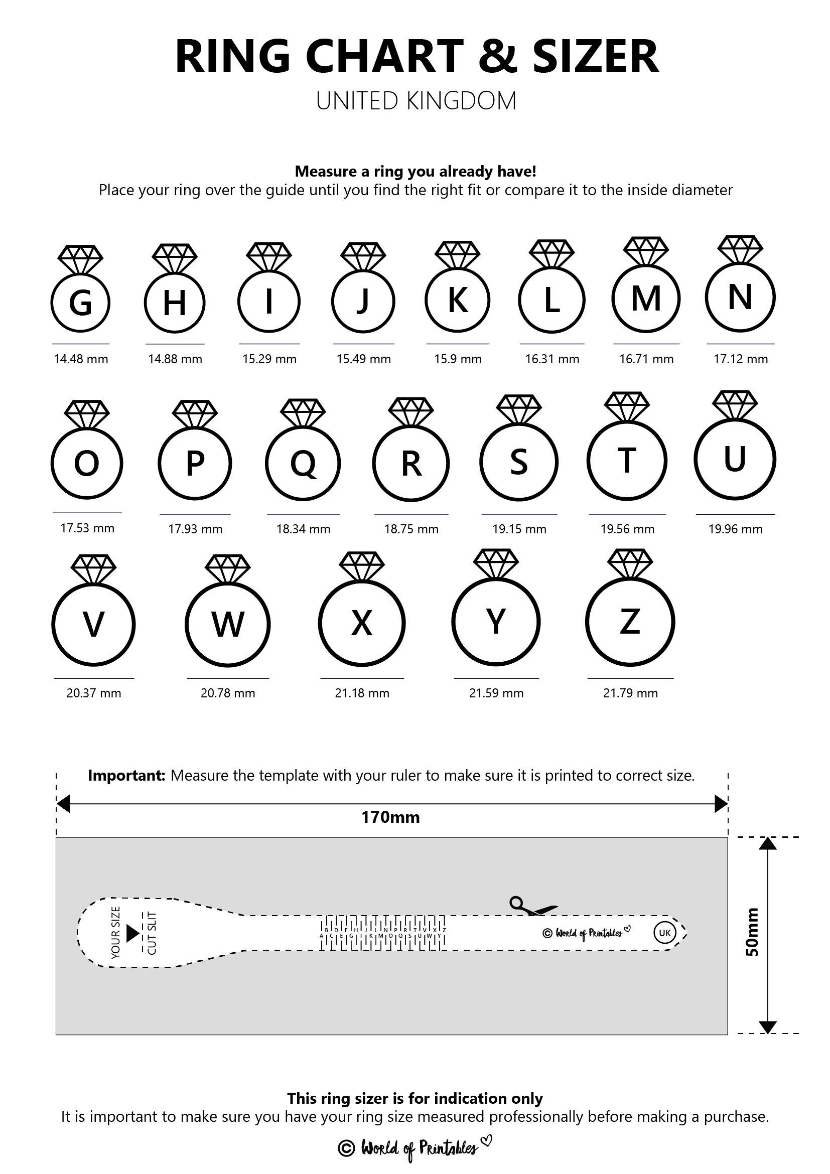 Ring Size Chart For Men Printable