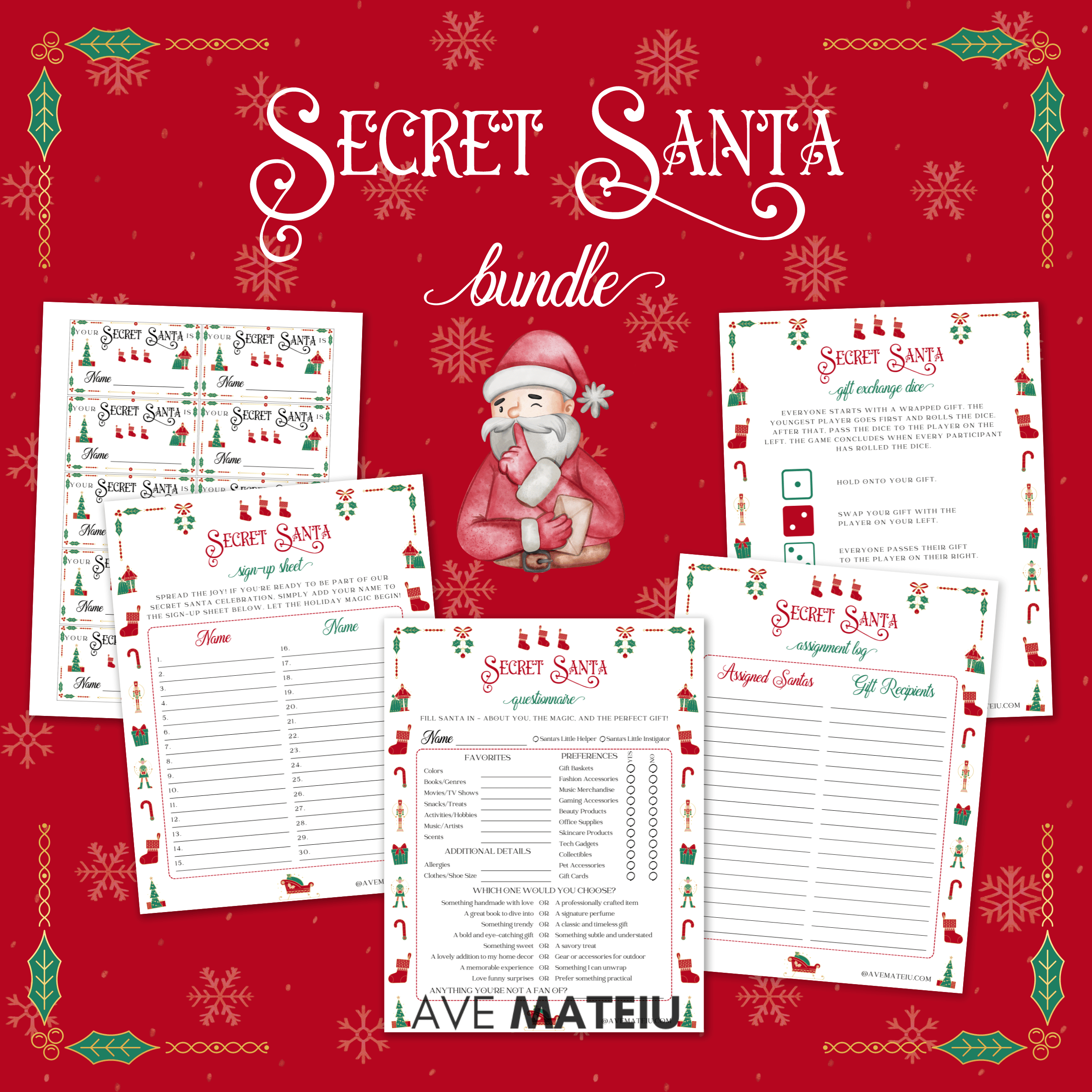 Printable Secret Santa Bundle Ave Mateiu
