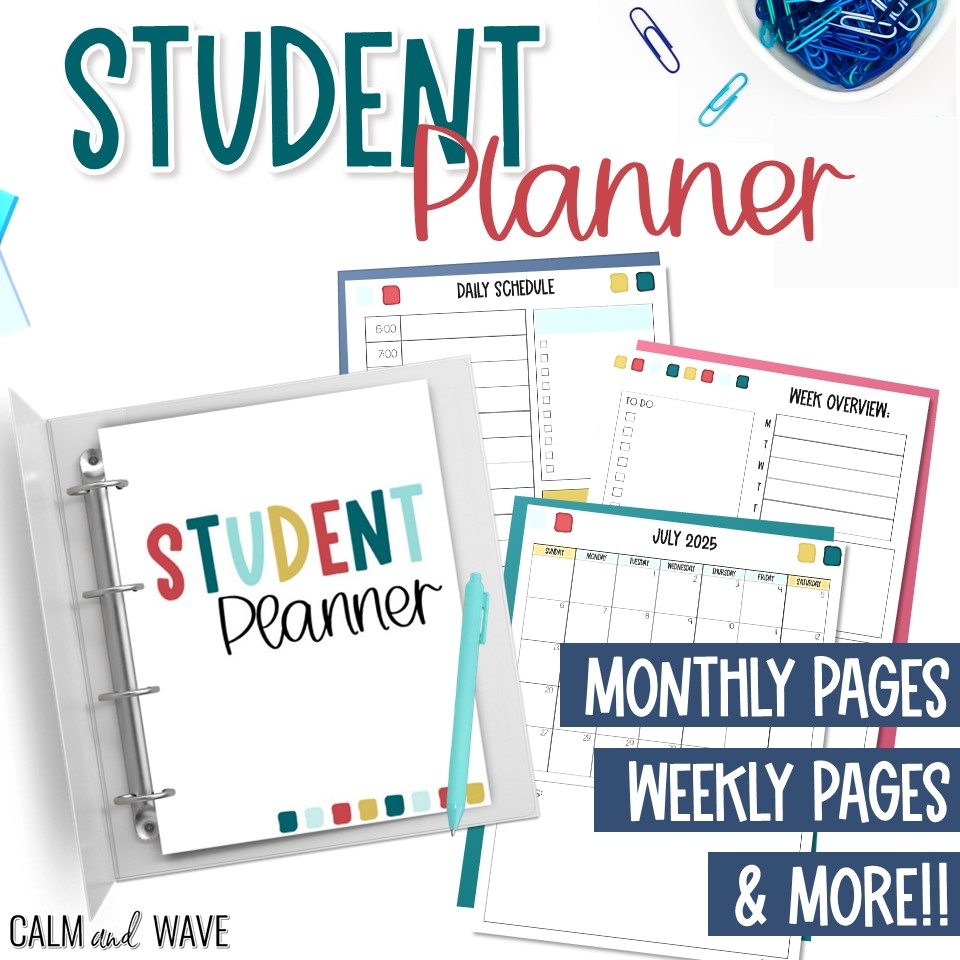 Printable Student Planner 2025 2026 Updated Yearly Calm Wave