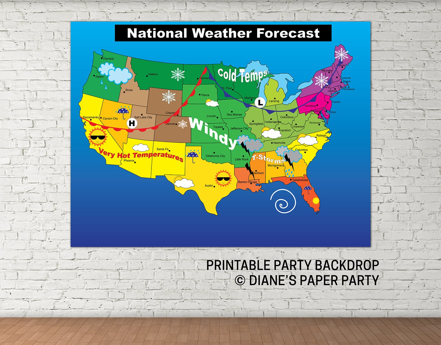 Printable Weather Map Instant Download Printable Weather Map Etsy Sweden