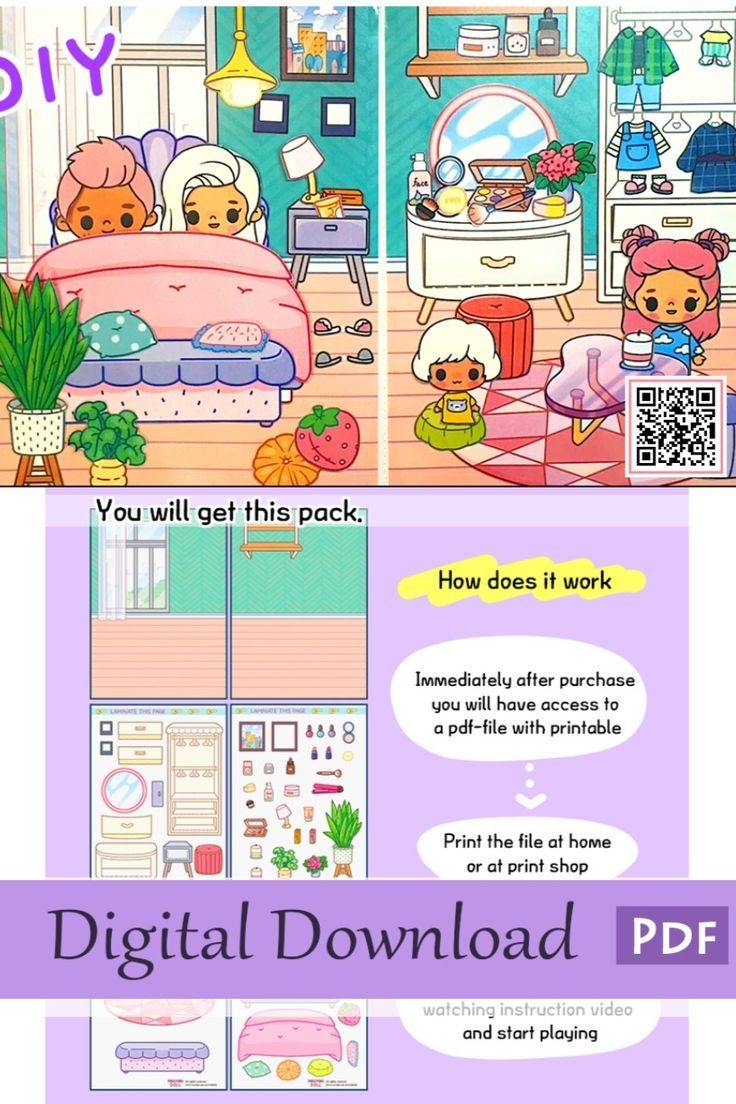 Printables Paper Quiet Book Bedroom For Kids Digital Download Templates DIY Paper Crafts