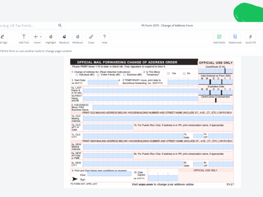 PS Form 3575 Change Of Address Blank Sign Forms Online PDFliner