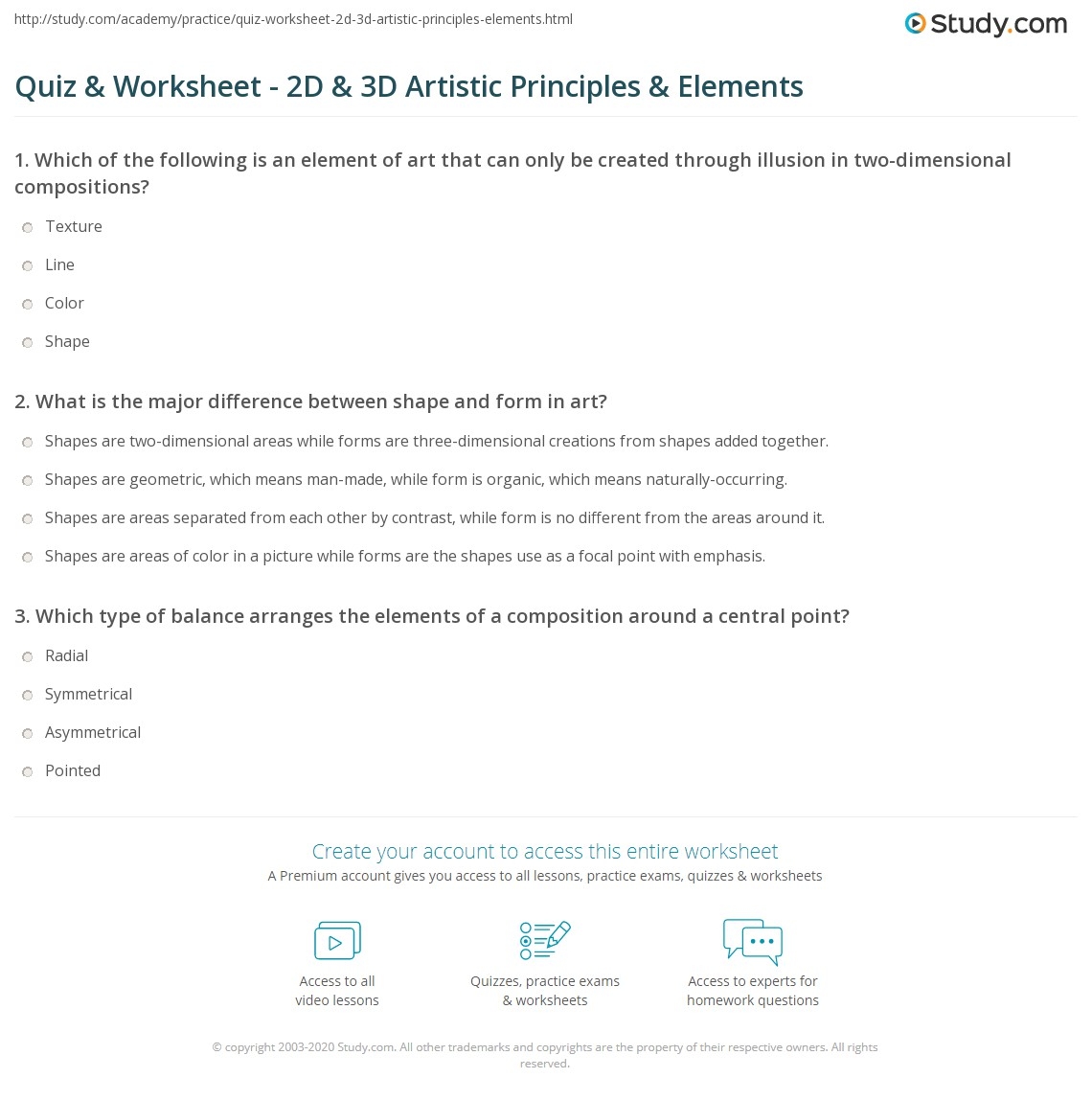 Elements Of Art Quiz Printable