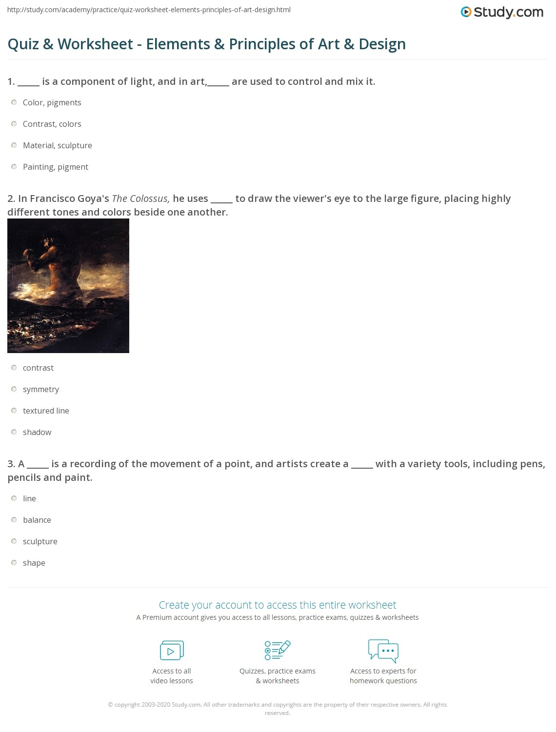 Quiz Worksheet Elements Principles Of Art Design Study