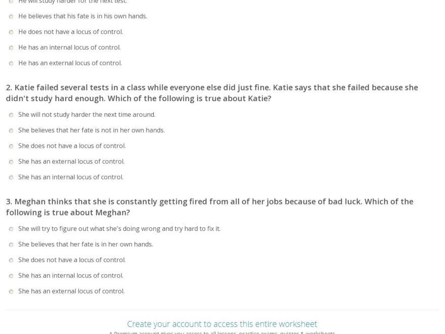 Quiz Worksheet Wellness Locus Of Control Study