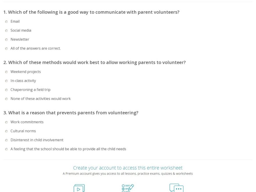 Quiz Worksheet Working With Parent Volunteers In The Classroom Study