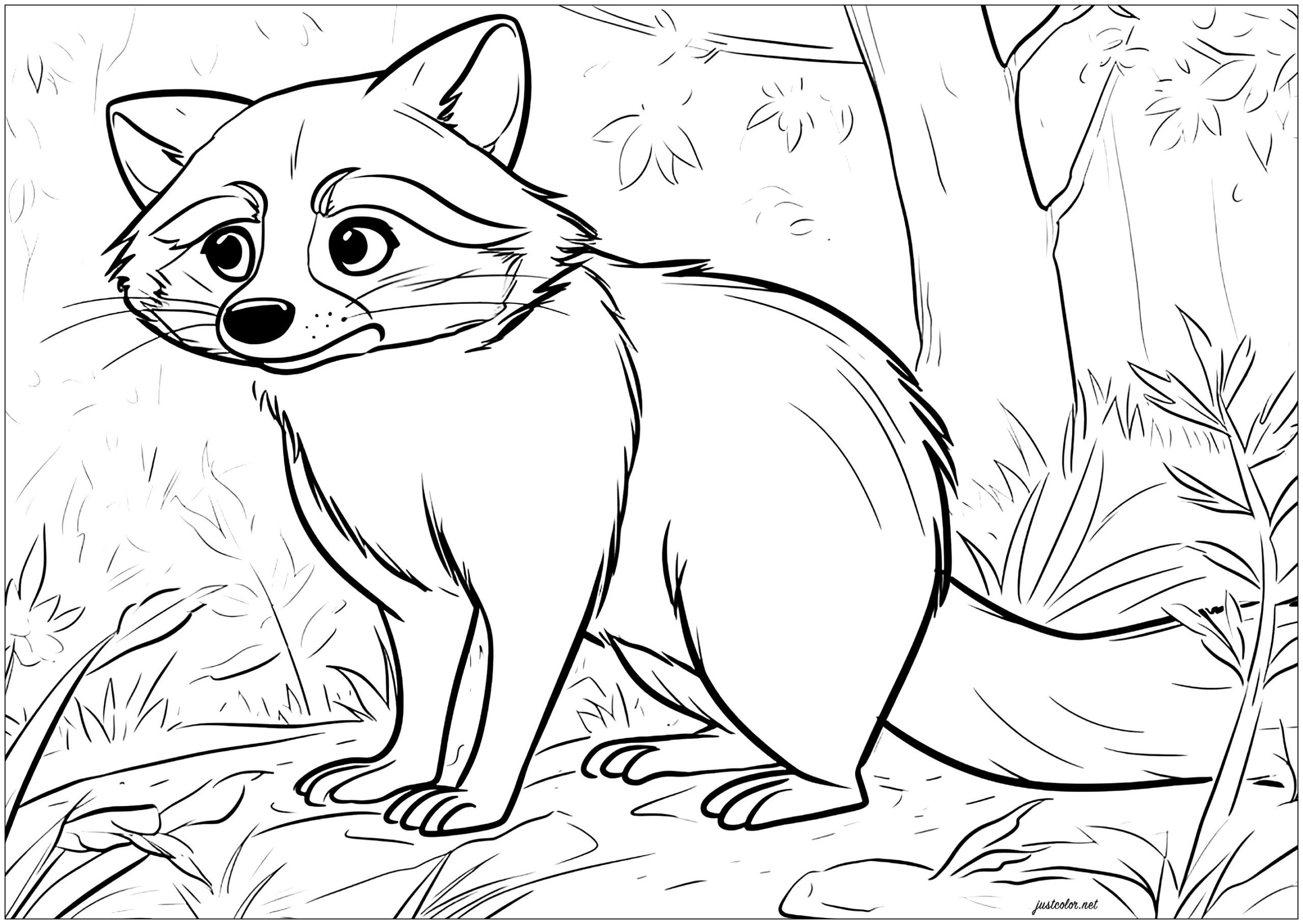 Raccoon In The Forest Raccoon Coloring Pages For Adults