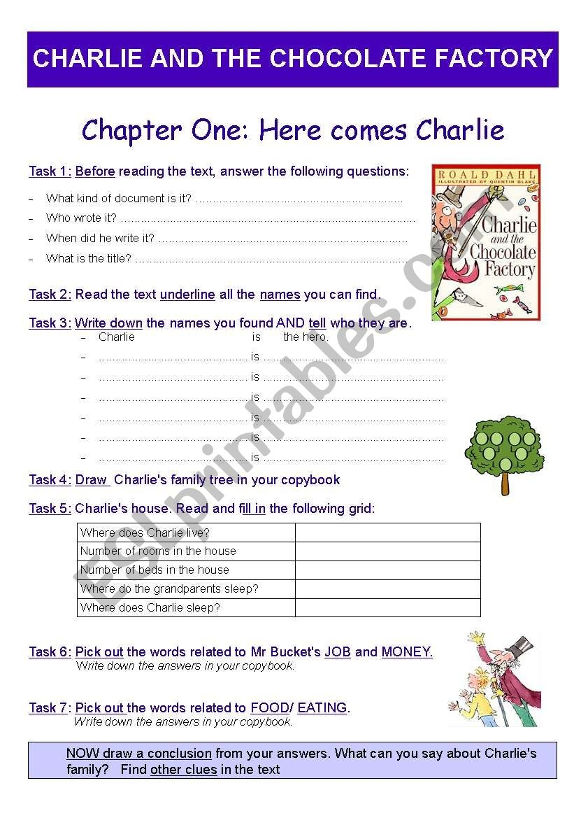 Reading Activity Worksheet Charlie And The Chocolate Factory ESL Worksheet By Zeline