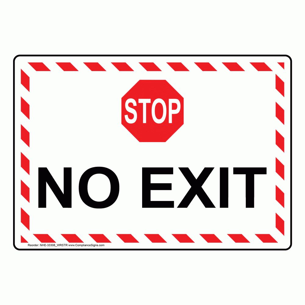 Rectangle White No Exit Sign Or Label 6 Sizes