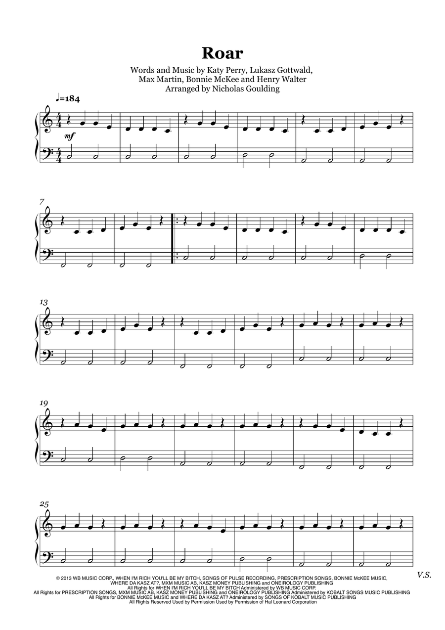 Roar Sheet Music Piano Free Printable