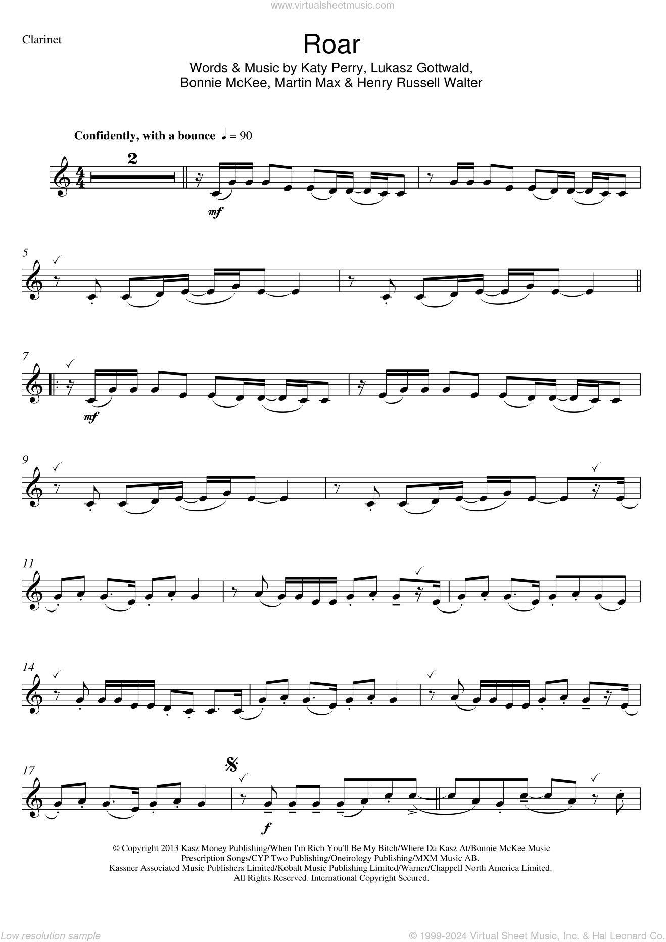 Roar Sheet Music For Clarinet Solo PDF interactive 