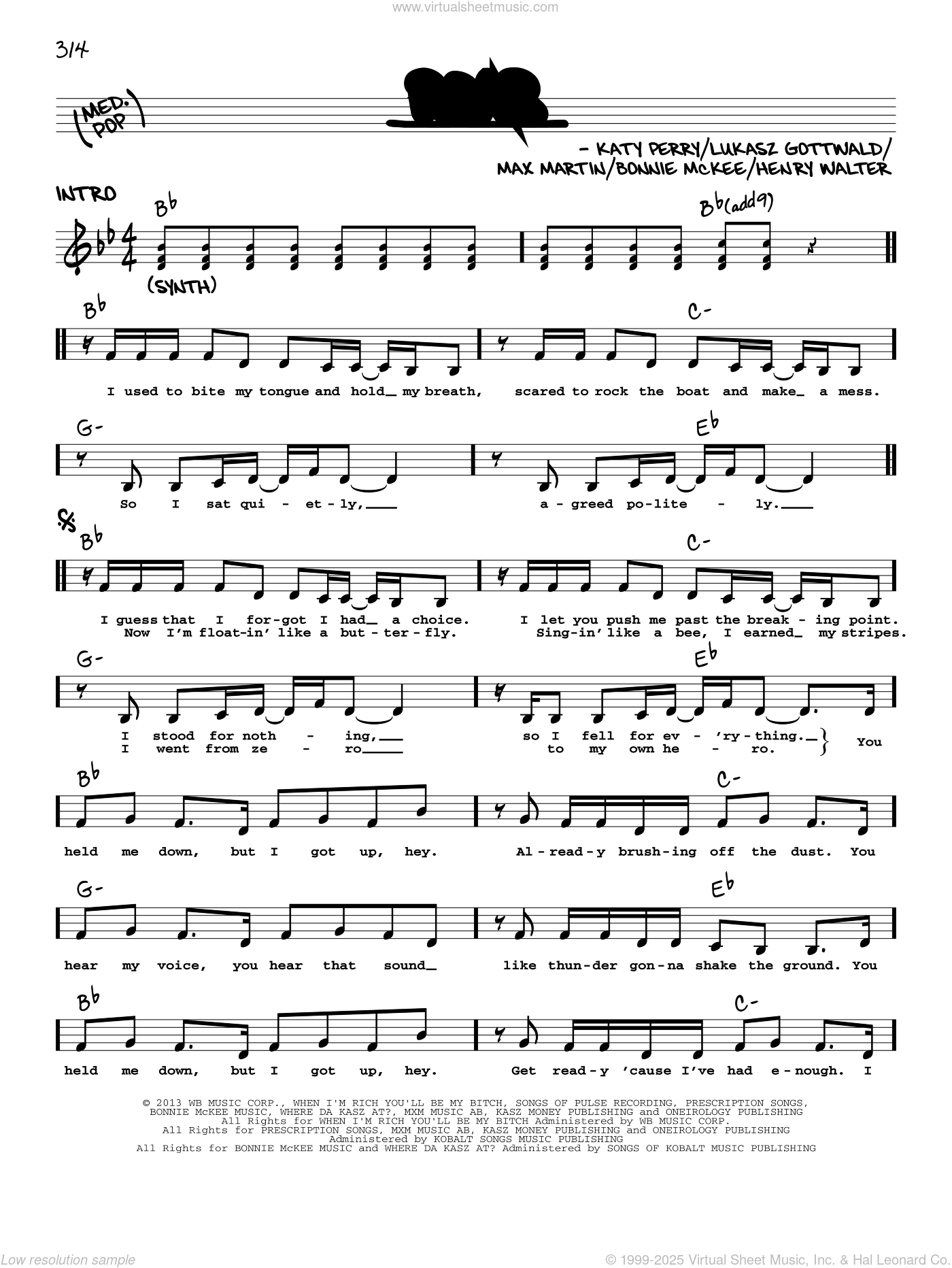 Roar Sheet Music real Book With Lyrics PDF 