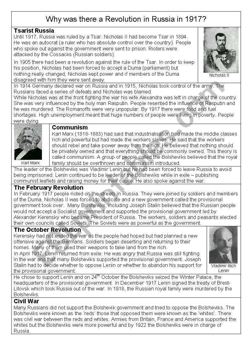 Russian Revolution ESL Worksheet By RebeccaE