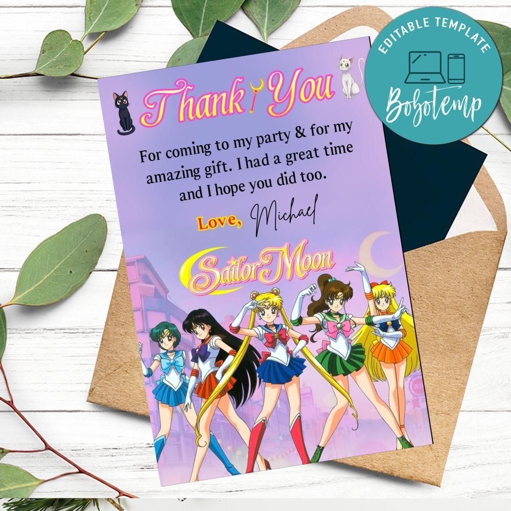 Sailor Moon Thank You Card Customizable Template DIY Bobotemp