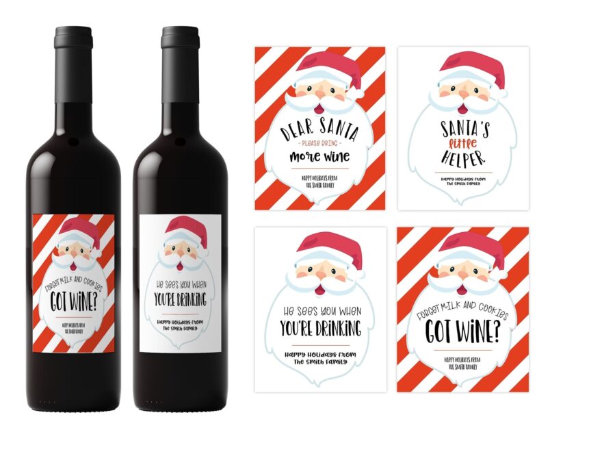 Santa Christmas Wine Labels Set Editable Elva M Design Studio