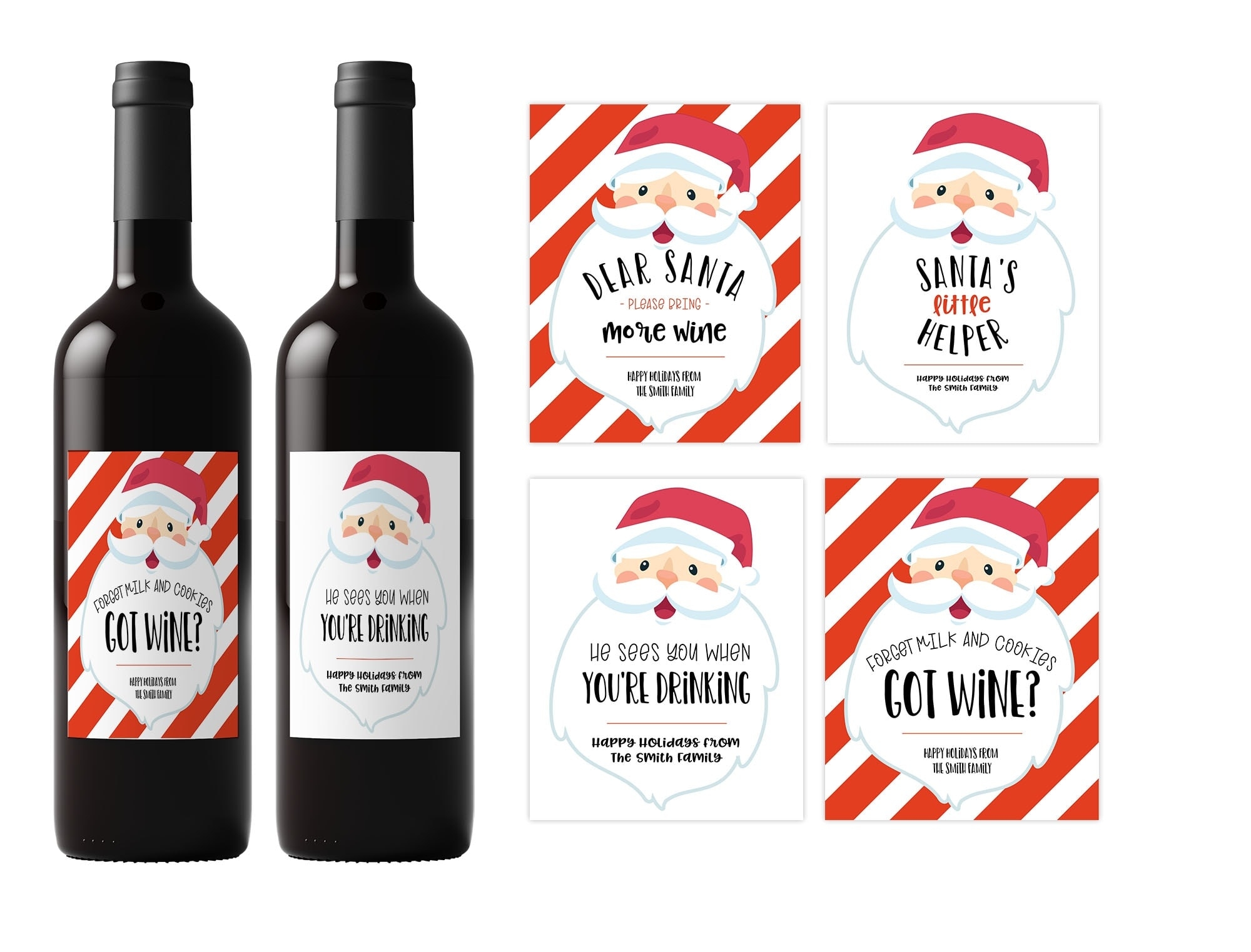 Santa Christmas Wine Labels Set Editable Elva M Design Studio
