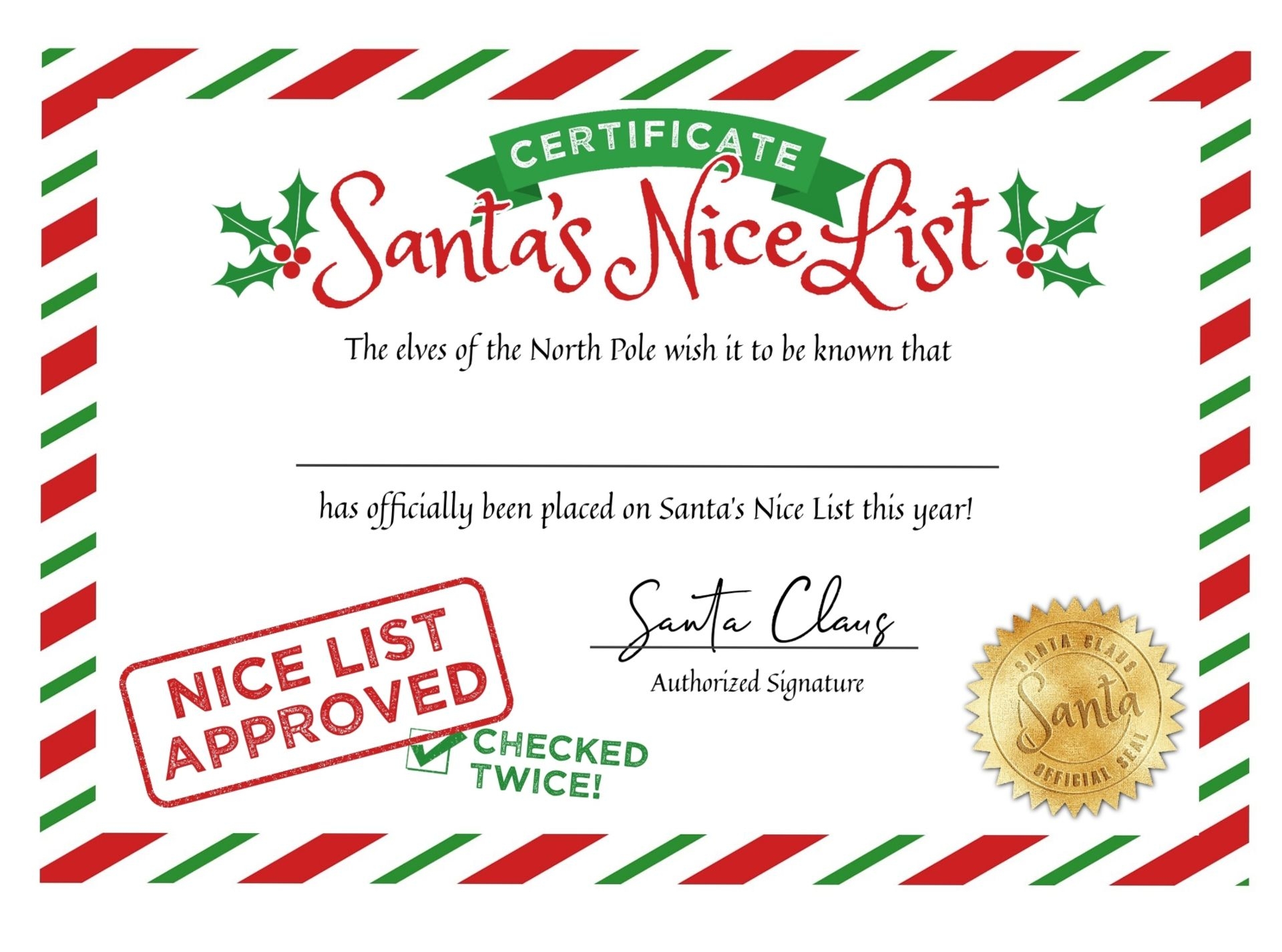 Santa Nice List Certificate Nice List Certificate Christmas Nice List Santa s Nice List